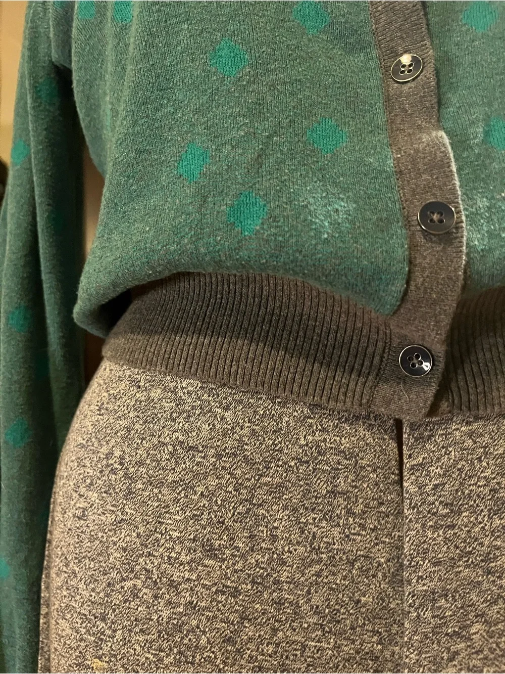 CAbi Green Polka Dot V-Neck Cardigan